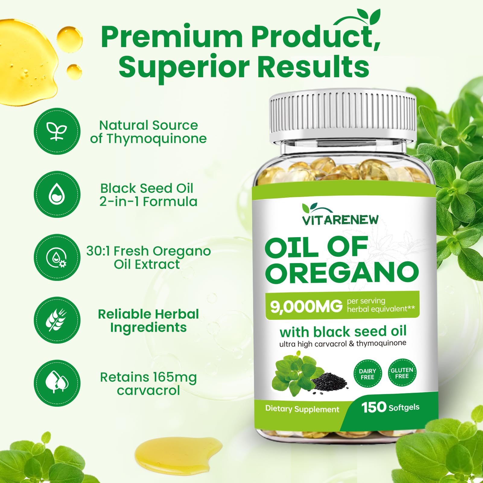 VITARENEW Oregano Oil Softgels with black seed oil capsules
