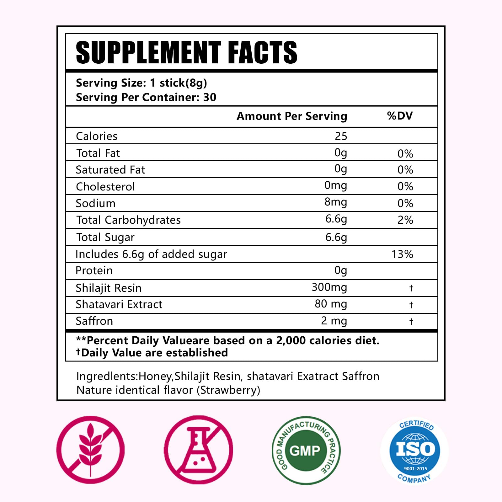 VITARENEW Shilajit Honey Sticks with ingredients list