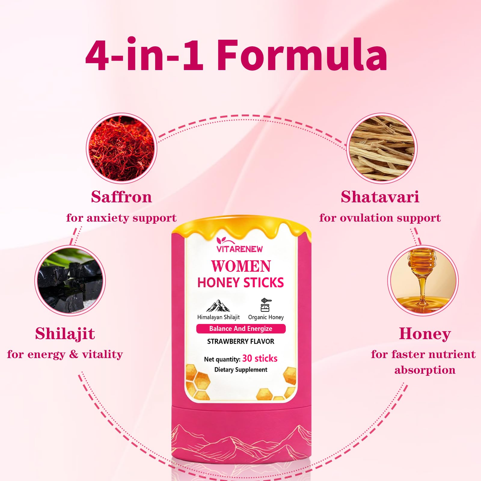 VITARENEW Shilajit Honey Sticks with strawberry honey flavour