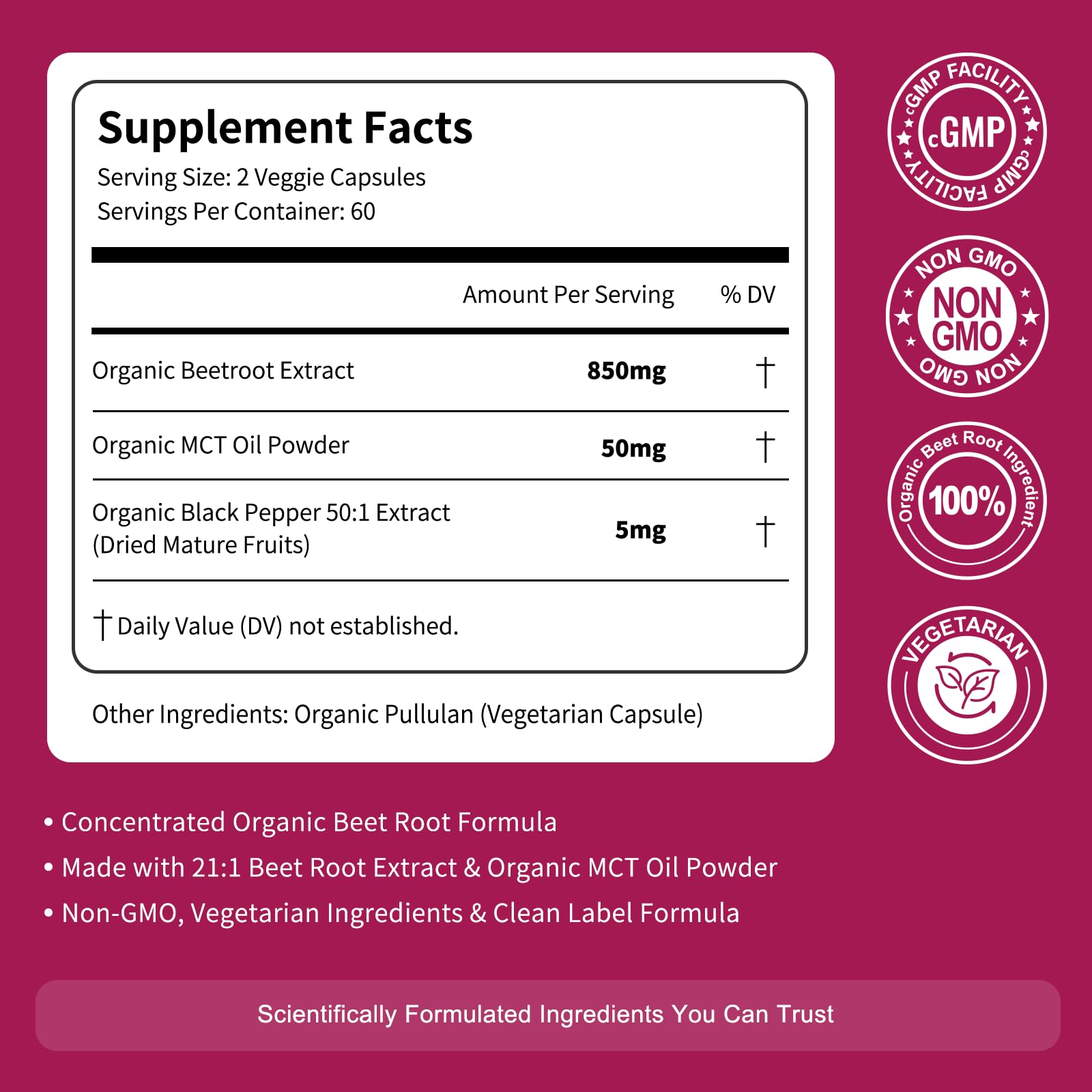 Vitarevive Beet Root Capsules side view with label