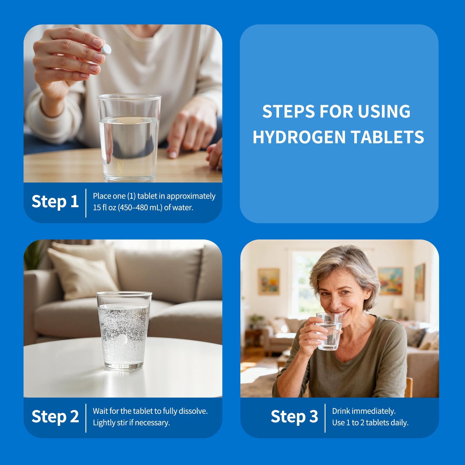 Vitarevive Hydrogen Water Tablets displayed with a glass of water