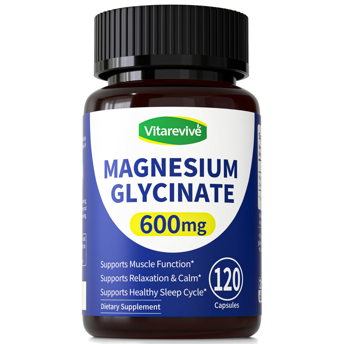 Vitarevive Magnesium Glycinate 600 mg supplement front view