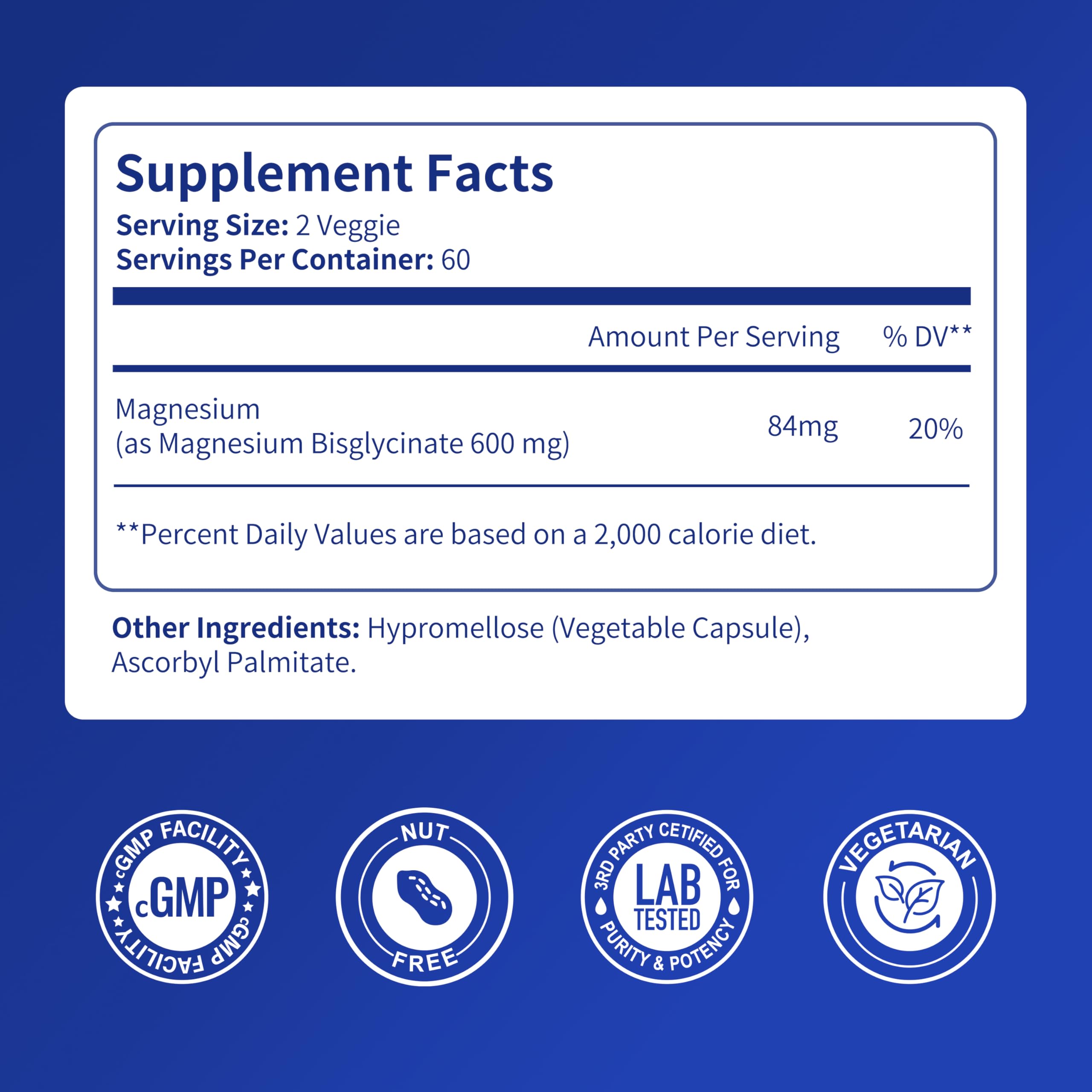 Vitarevive Magnesium Glycinate 600 mg supplement side view