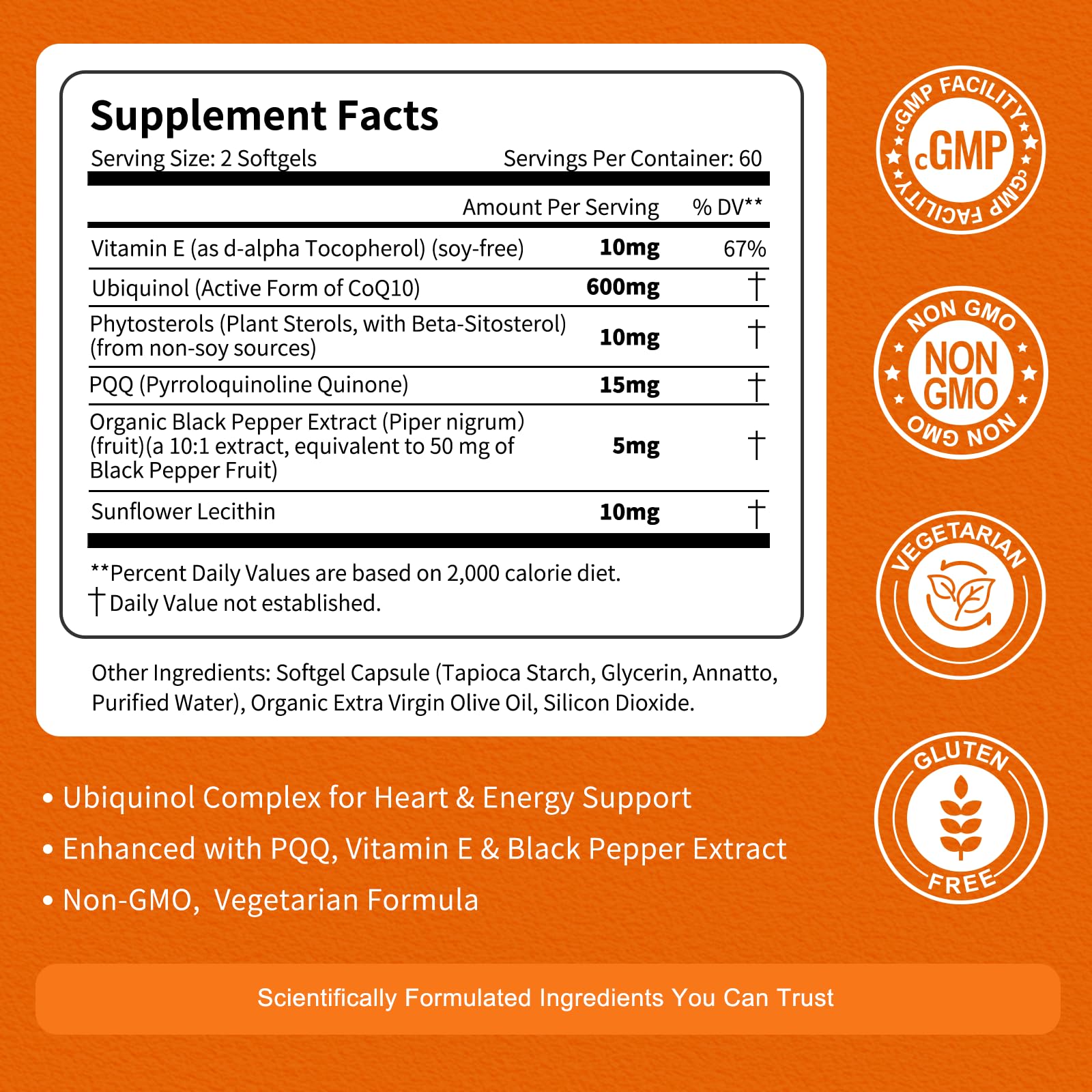 Vitarevive Ubiquinol CoQ10 Softgels 100mg back view