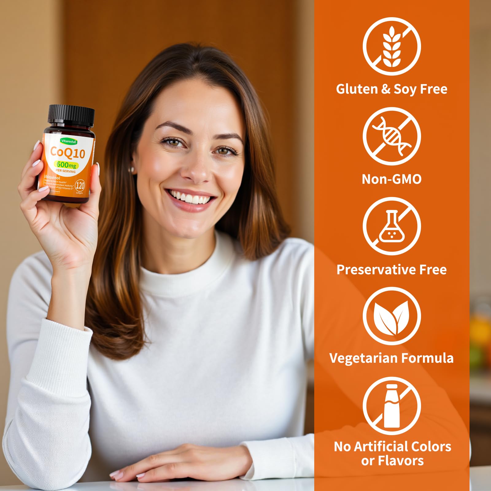 Vitarevive Ubiquinol CoQ10 Softgels 100mg displayed with other supplements