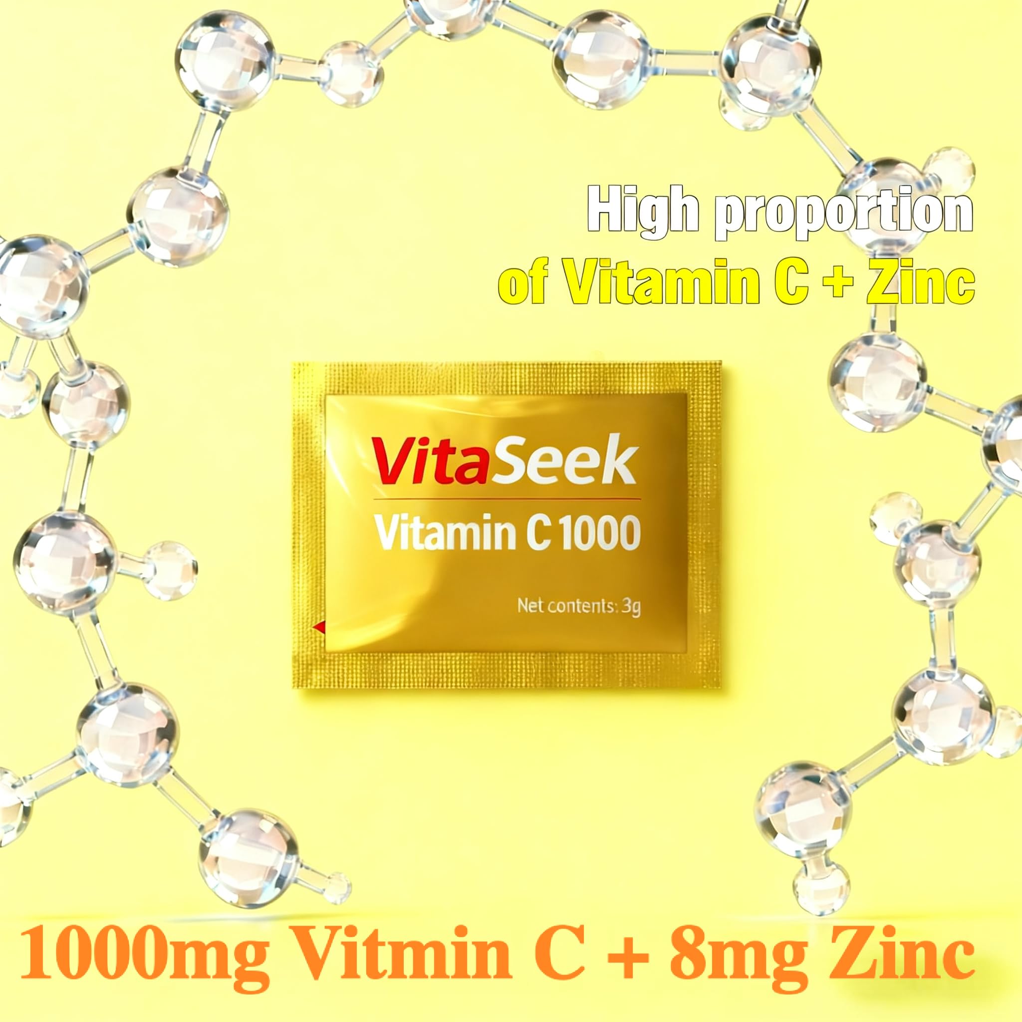 VitaSeek Vitamin C + Zinc sachet being mixed with water