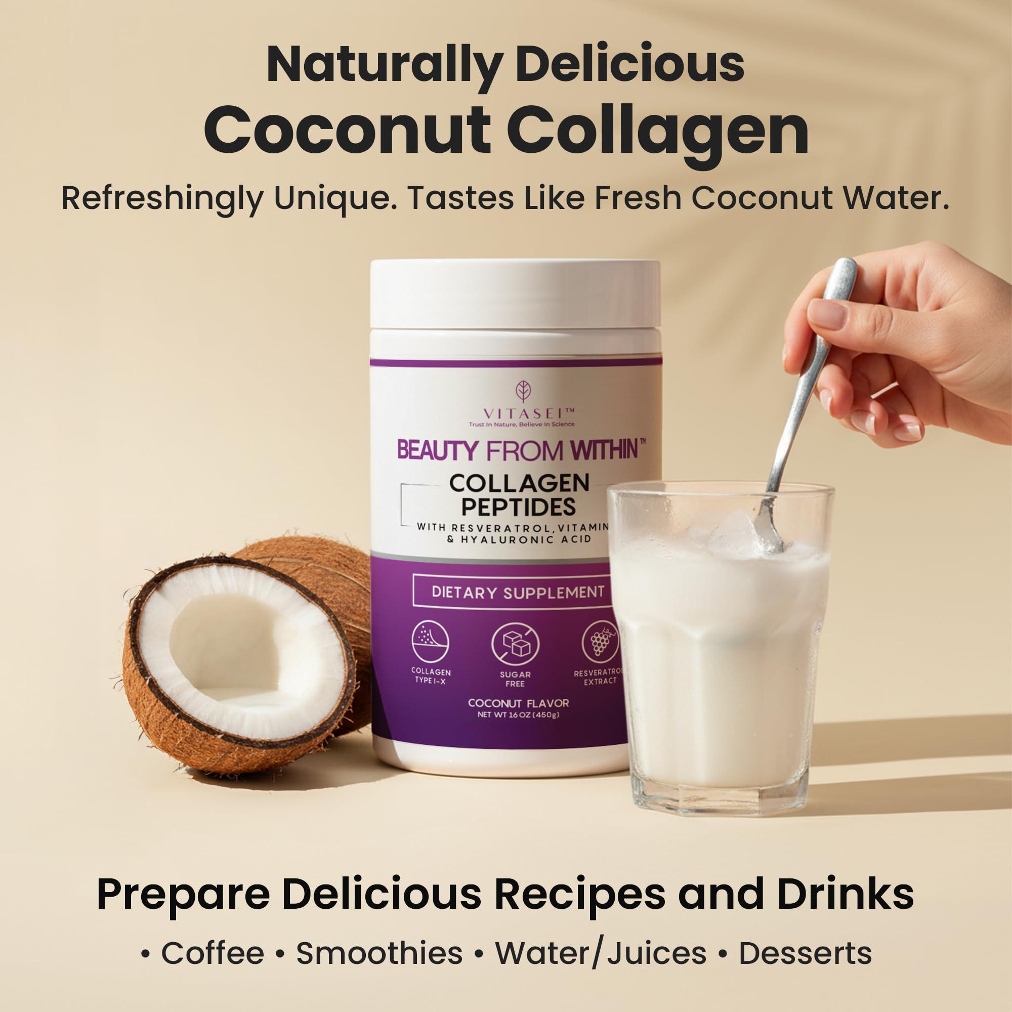 VITASEI Collagen Peptides Powder 450g mixed in a smoothie
