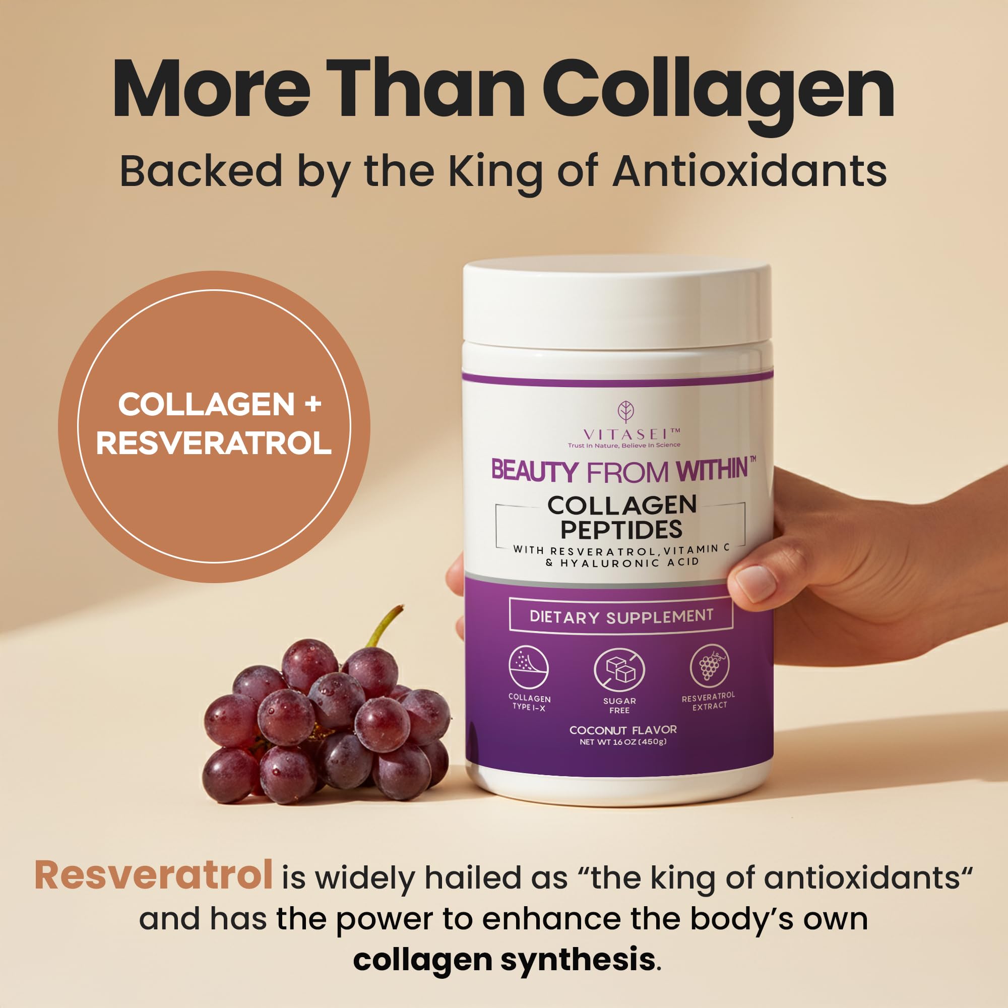 VITASEI Collagen Peptides Powder 450g scoop showing powder