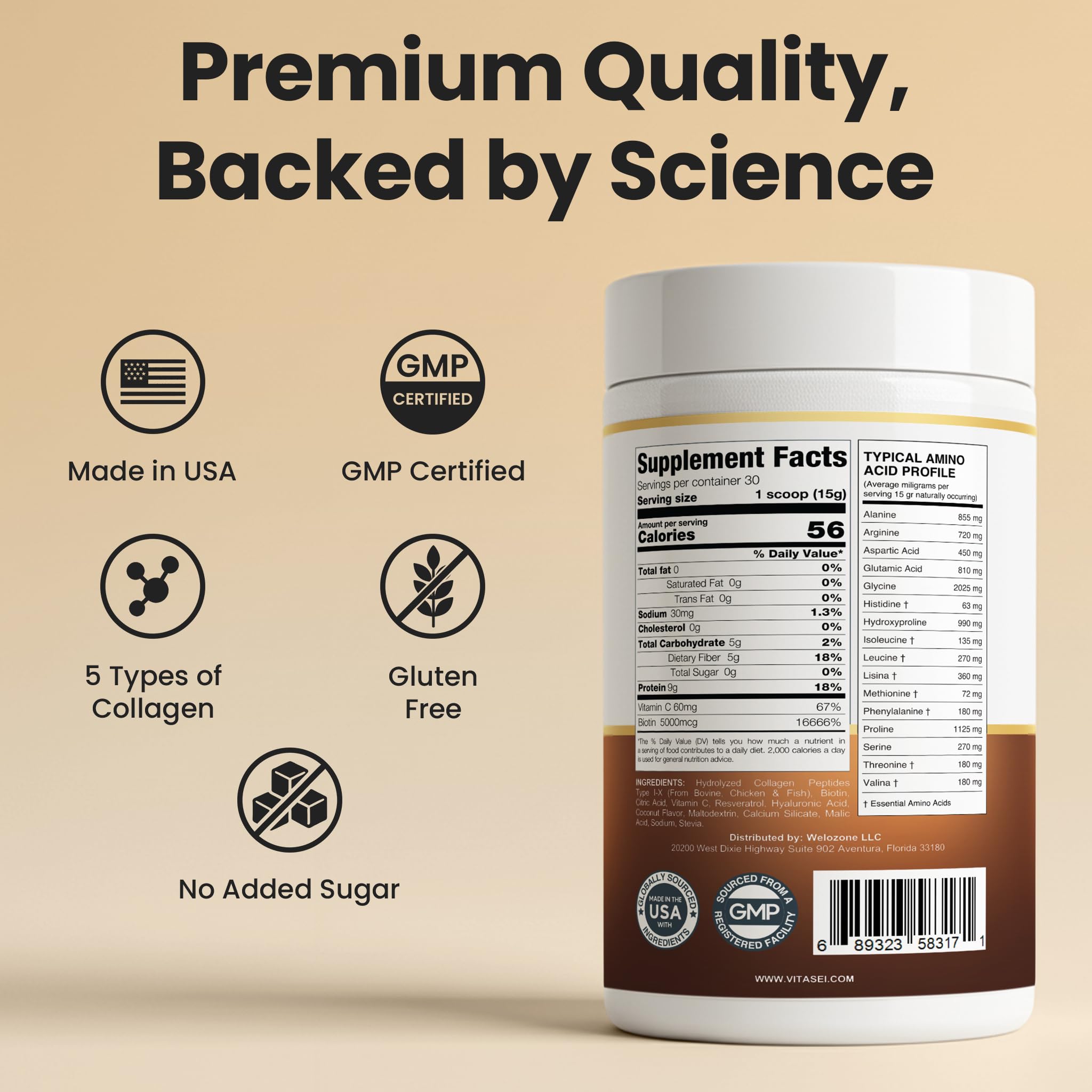 VITASEI Hydrolyzed Collagen Peptides Powder chocolate flavour close-up