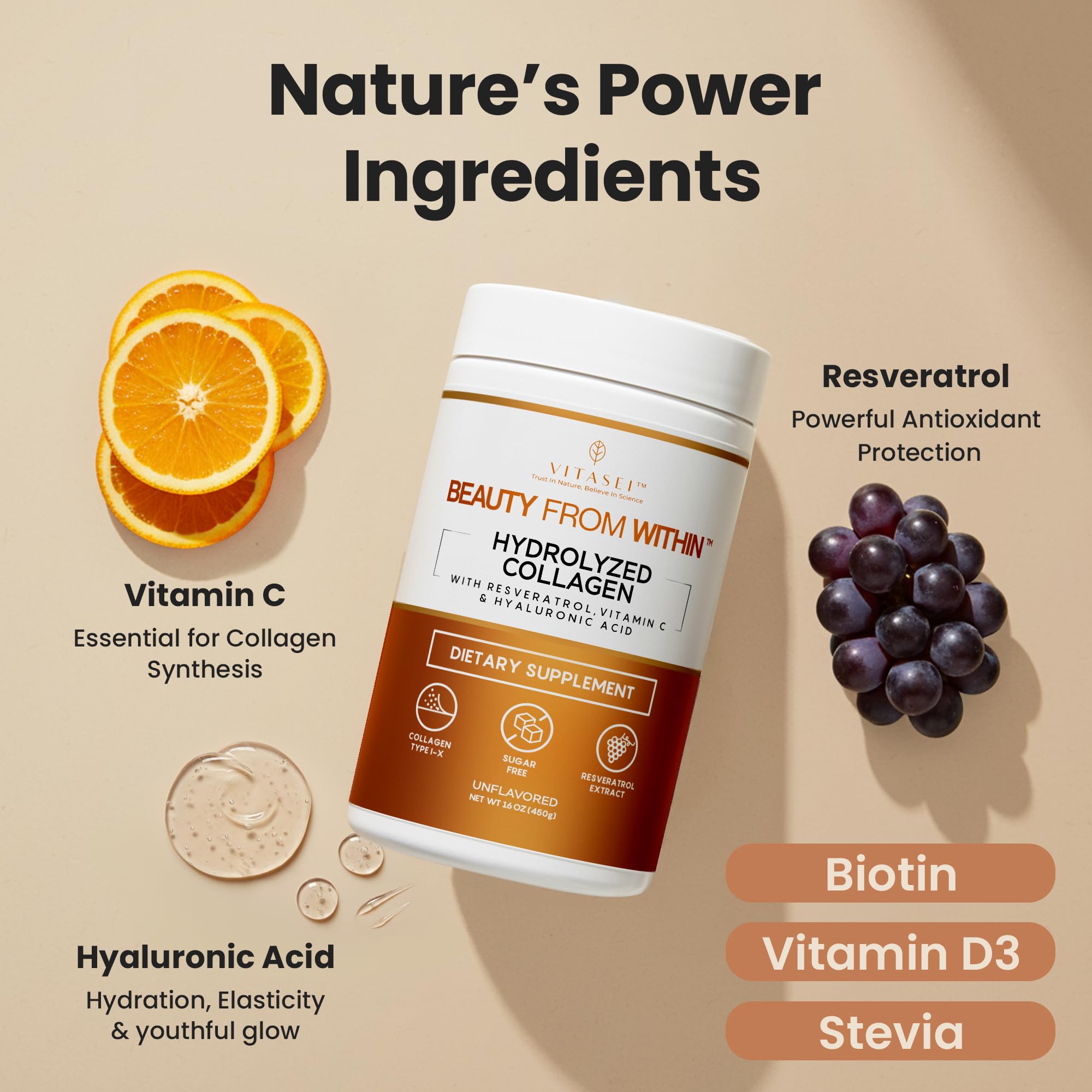 VITASEI Hydrolyzed Collagen Peptides Powder mixed in a smoothie