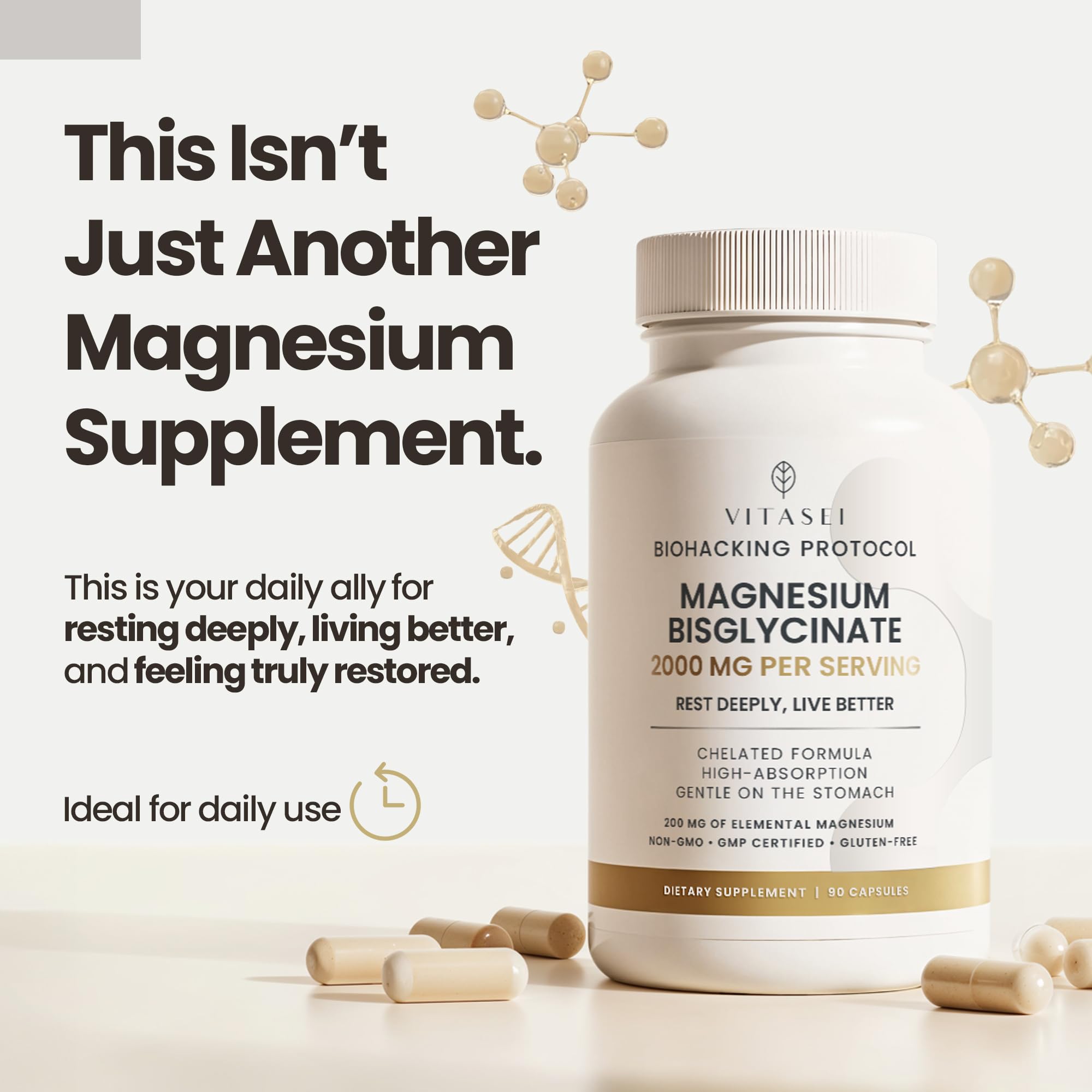VITASEI Magnesium Bisglycinate 288mg side view of bottle