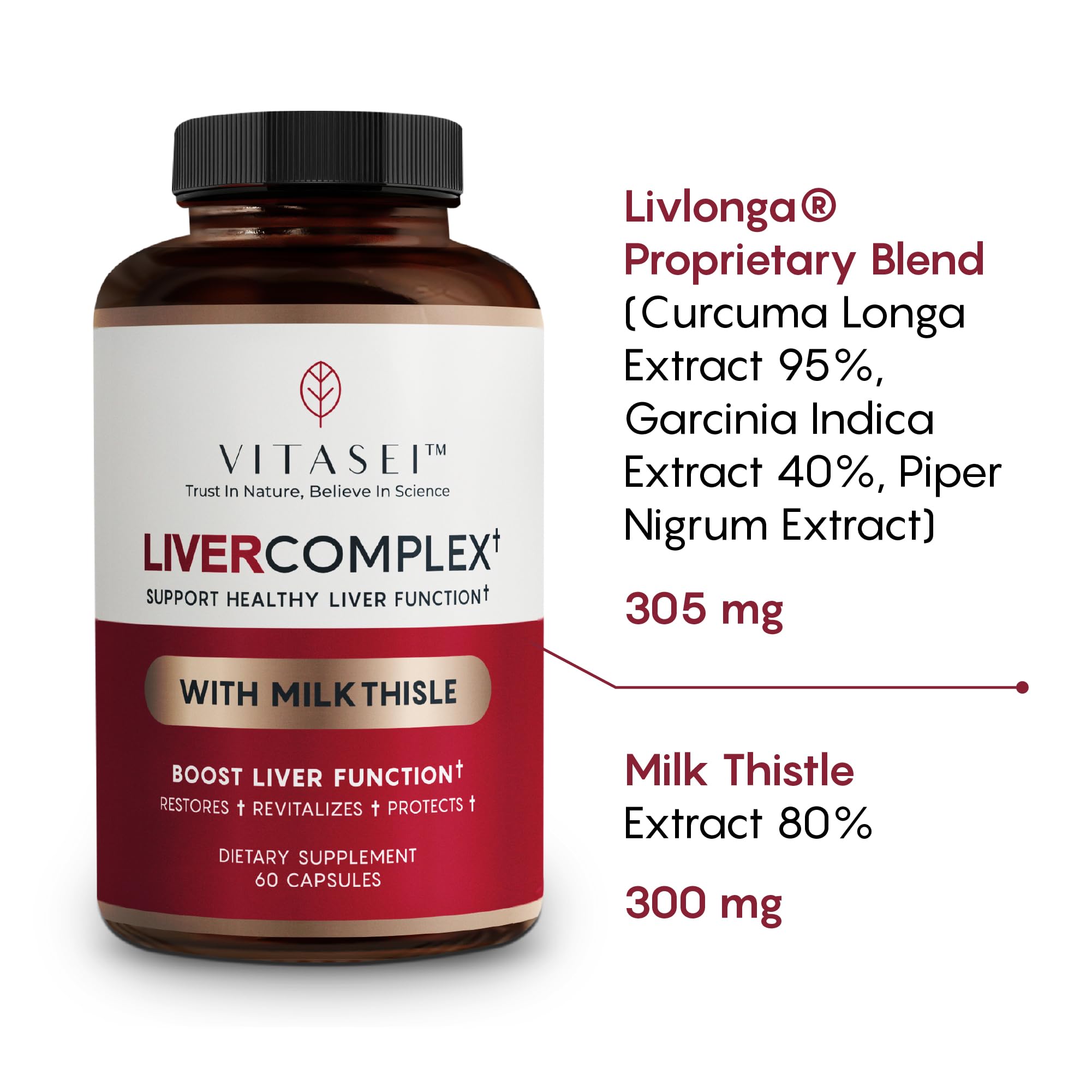 VITASEI Milk Thistle Liver Support Complex 60 Capsules bottle with label