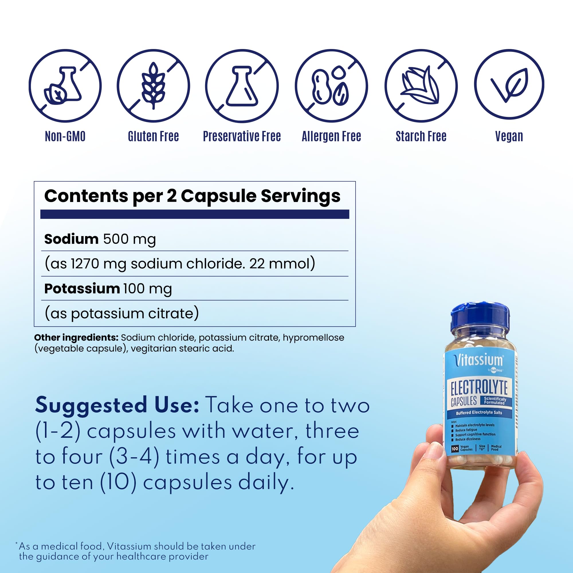 Vitassium Electrolyte Capsules with a measuring spoon for dosage