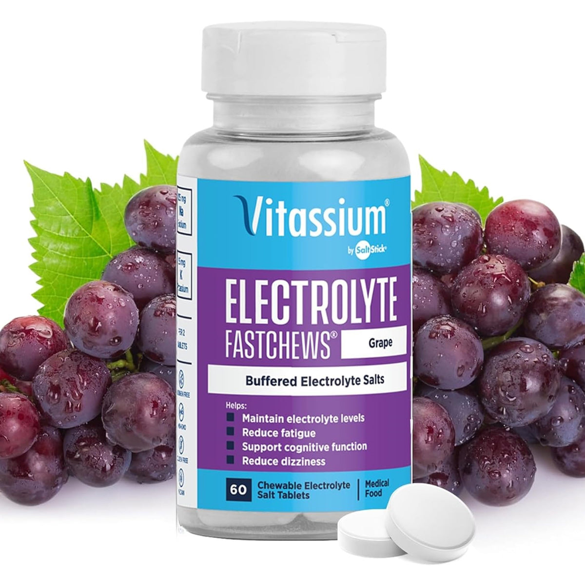 Vitassium FastChews chewable electrolyte tablets front view