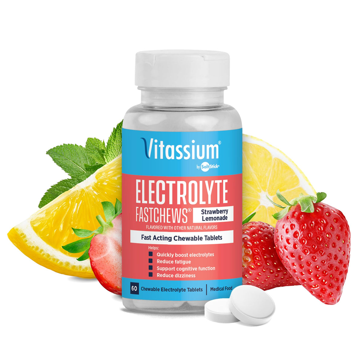 Vitassium FastChews chewable electrolyte tablets front view