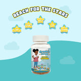 Vitastars Kids Multivitamin Gummies with fruit background