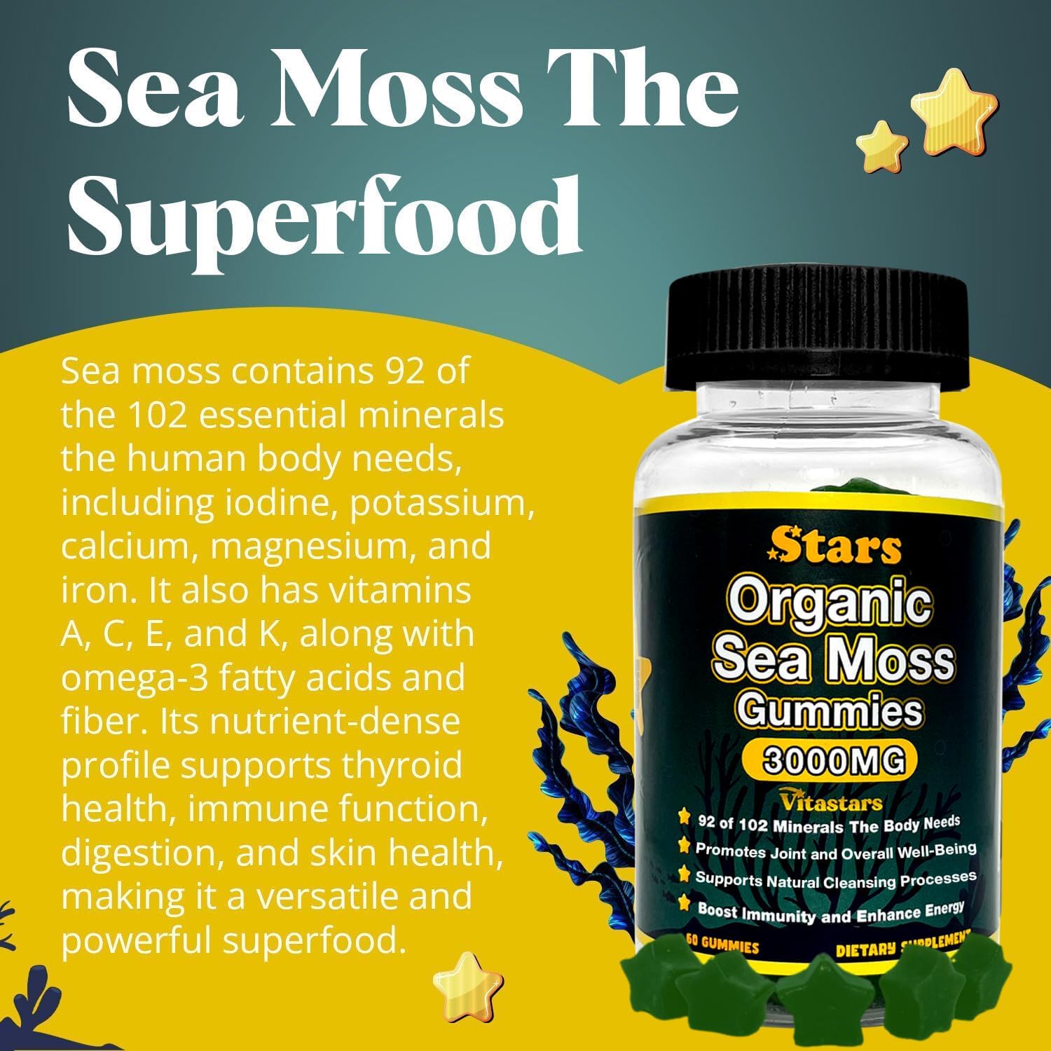 Vitastars Sea Moss Gummies side view of the bottle