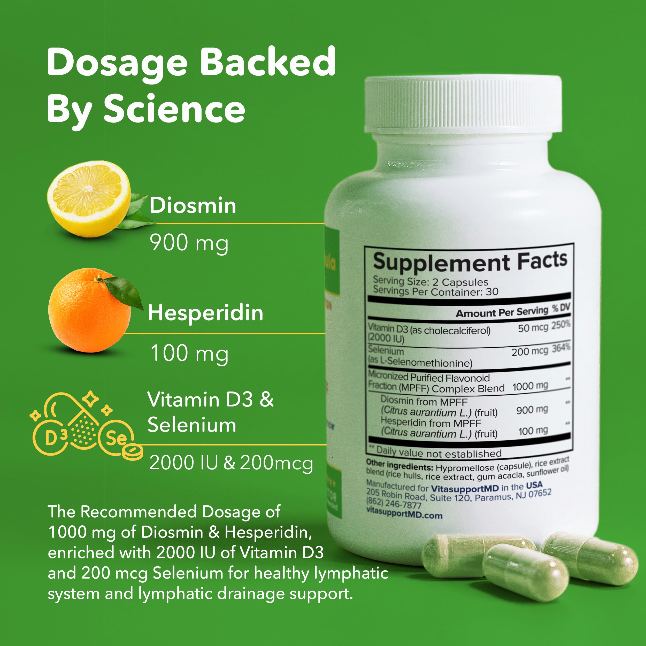 VITASUPPORTMD Lymphatic Formula 1000mg Diosmin capsules packaging