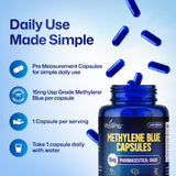 Vitatims Methylene Blue Capsules on a wooden table