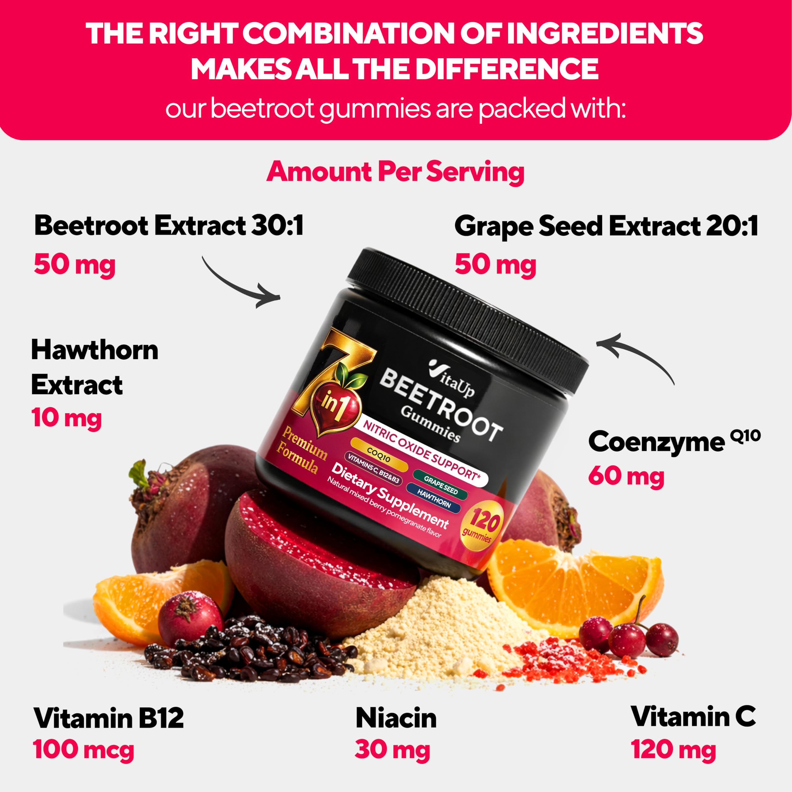 VitaUp Beet Root Gummies back view with ingredient list