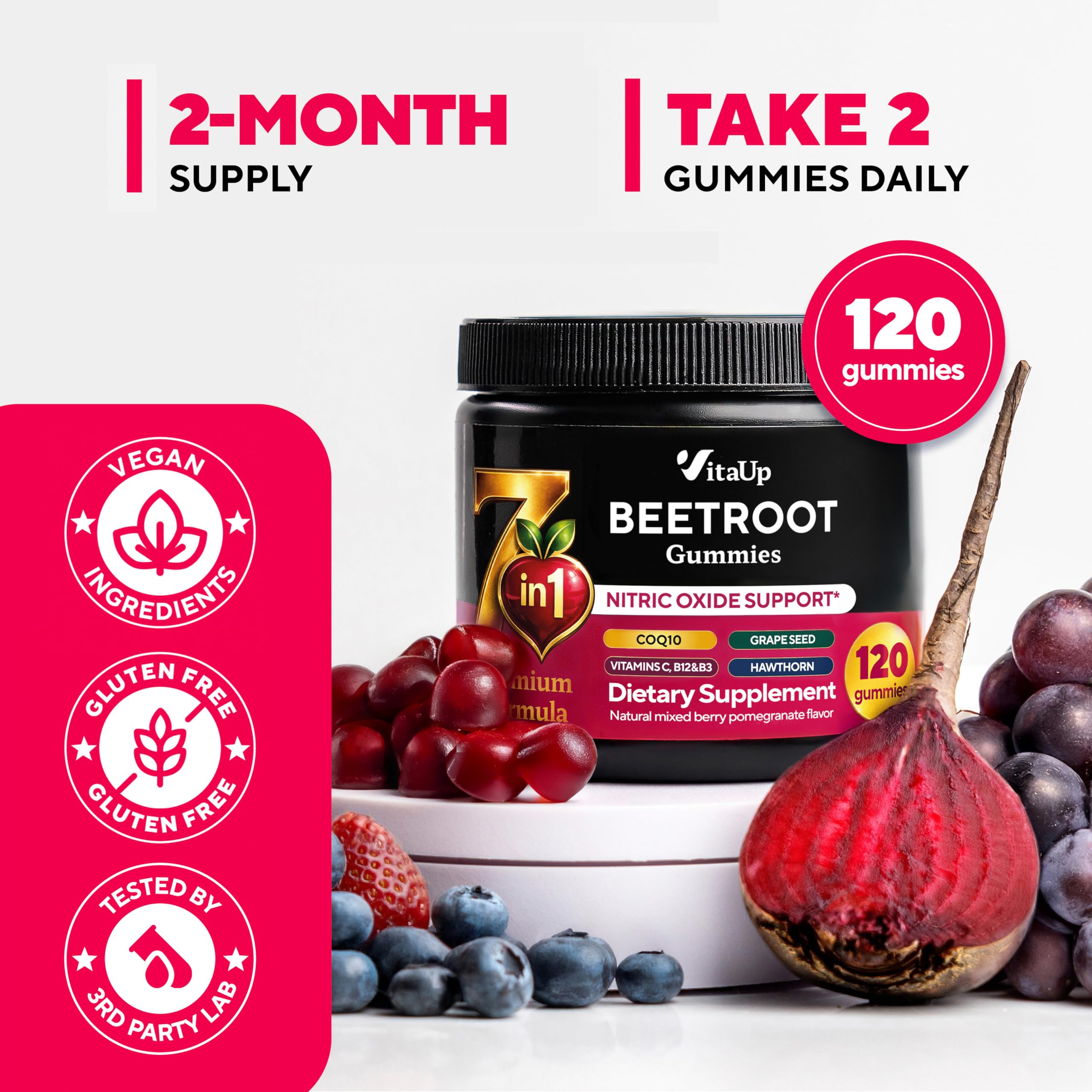 VitaUp Beet Root Gummies with fresh beetroot and grapes