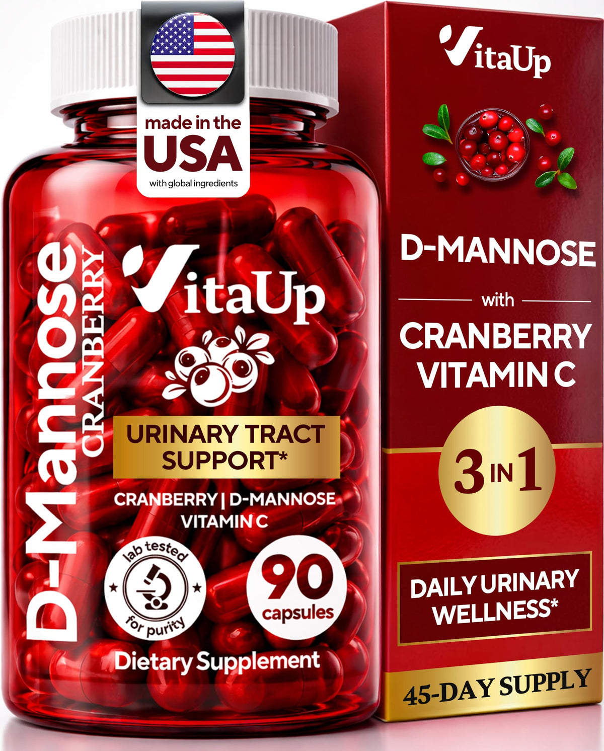 VitaUp Cranberry D-Mannose Capsules front view with packaging