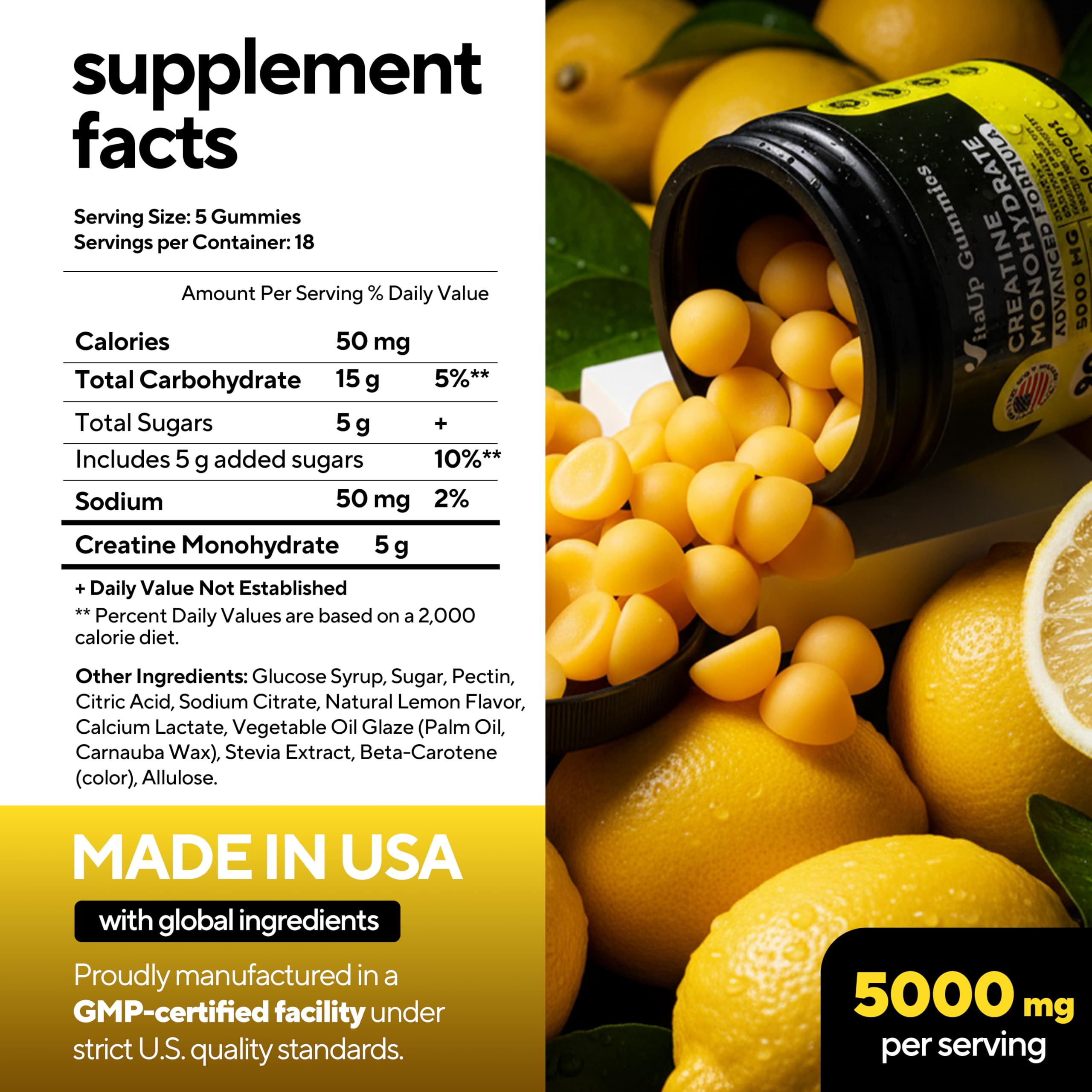 VitaUp Creatine Monohydrate Gummies nutritional information