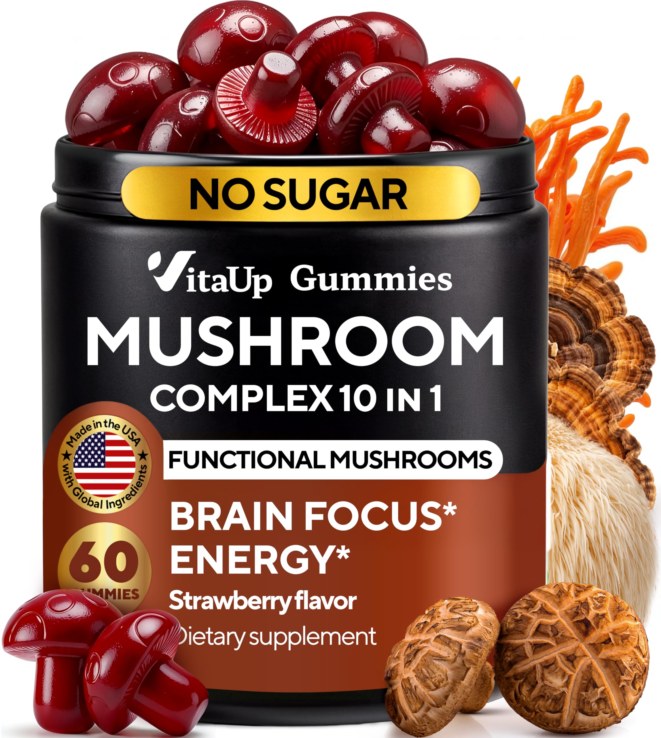 VitaUp Lion's Mane Gummies front view with packaging