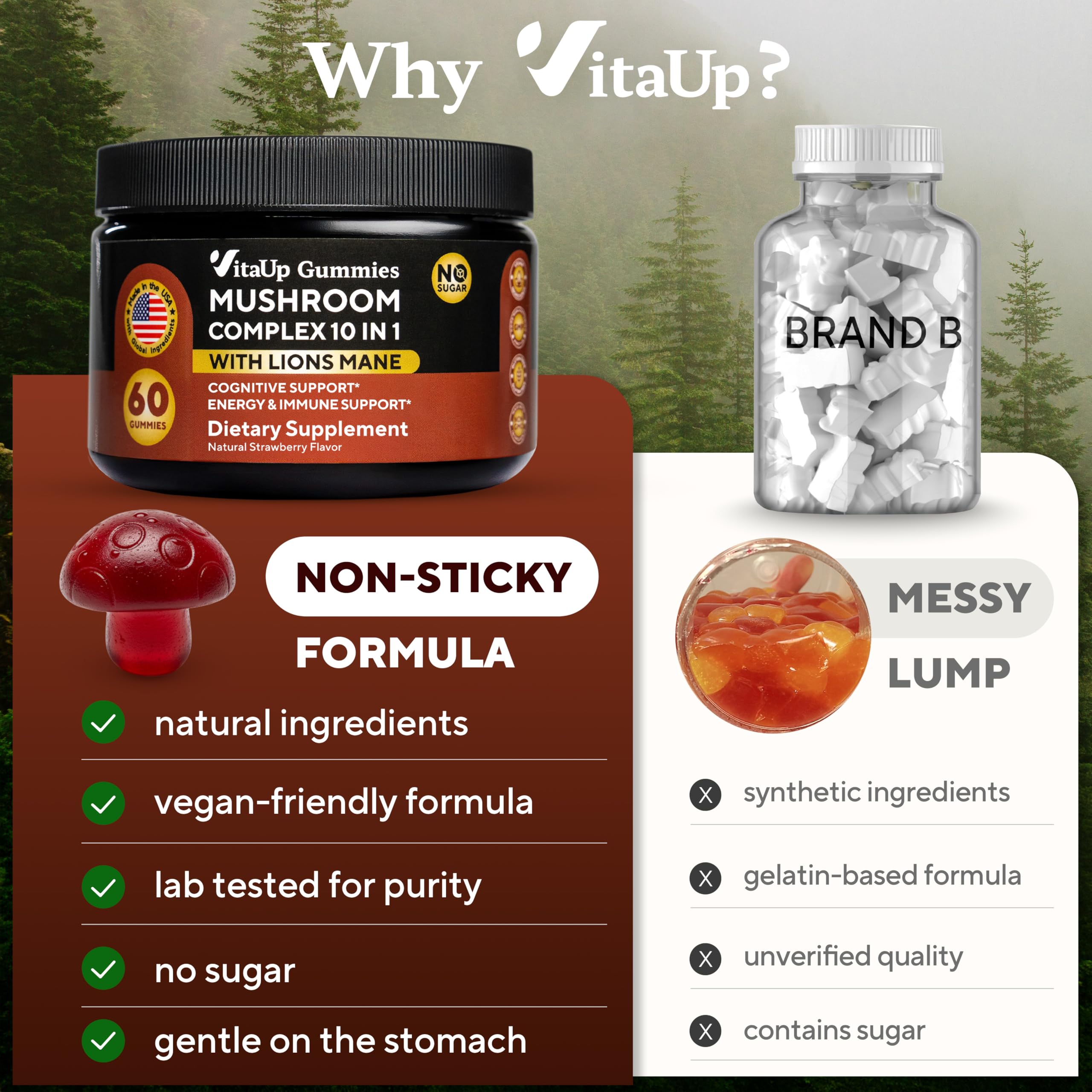 VitaUp Lion's Mane Gummies with fresh strawberries