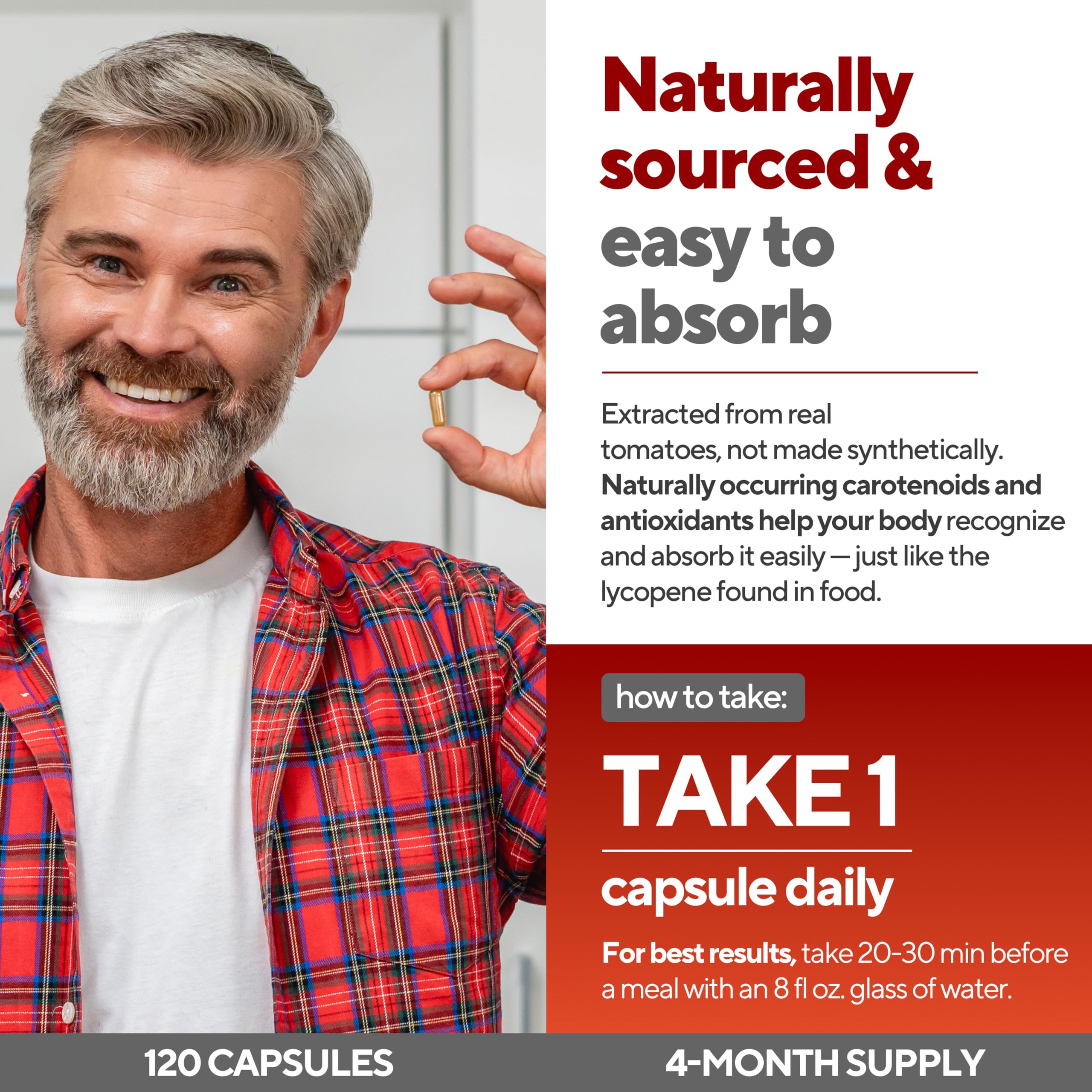 VitaUp Lycopene Supplement capsules with fresh tomatoes