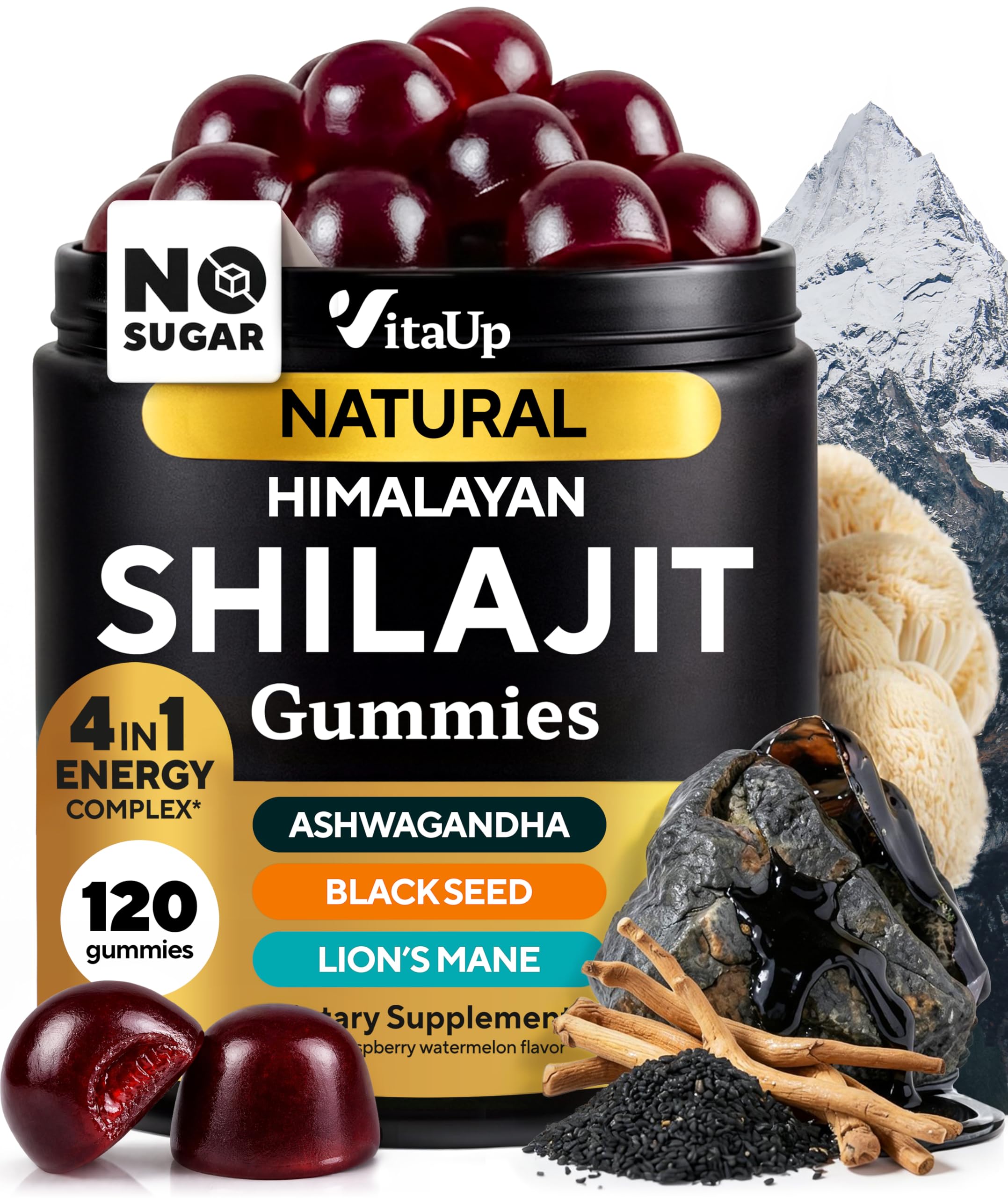 VitaUp Shilajit Gummies front view with raspberry and watermelon flavour