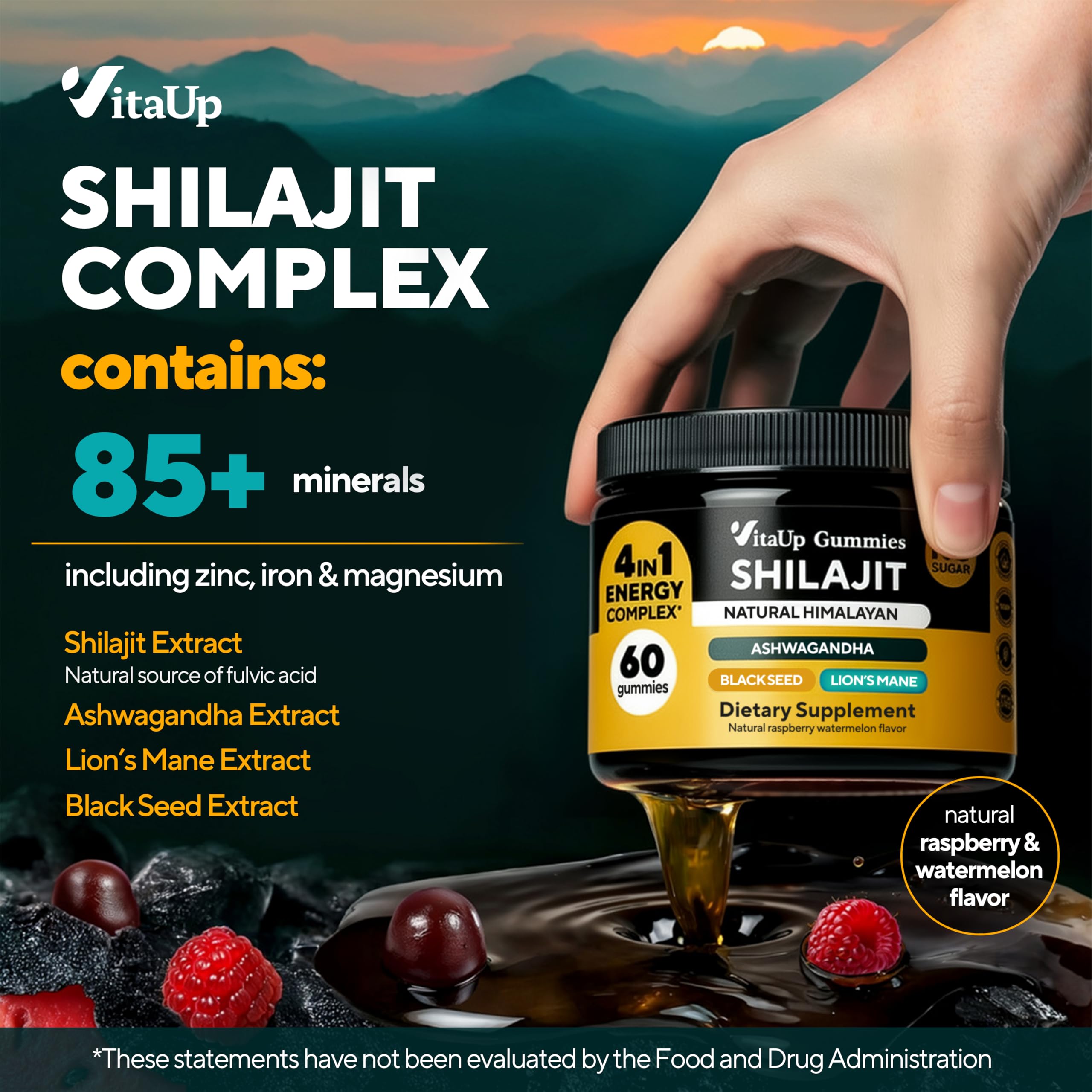VitaUp Shilajit Gummies packaging showing ingredients