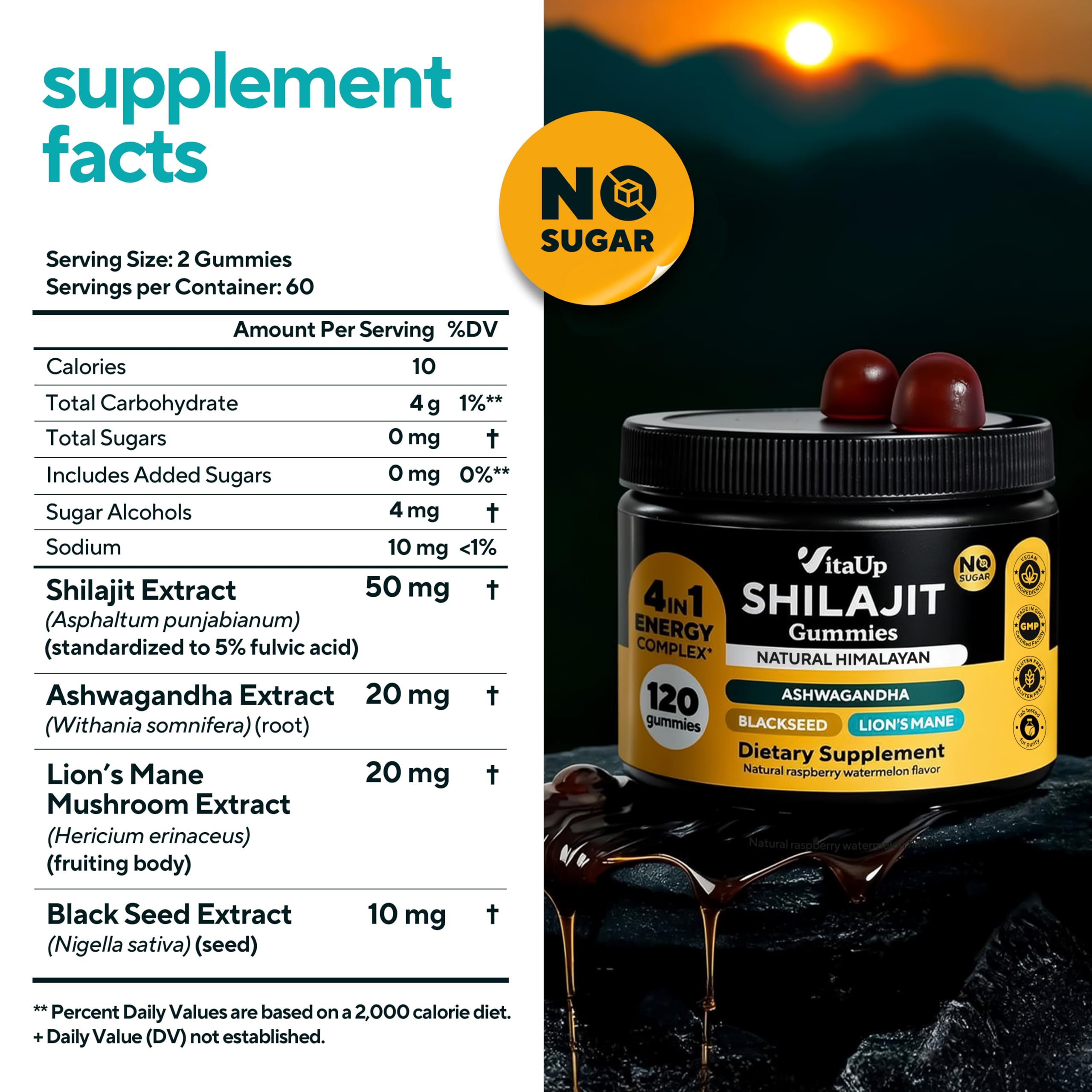 VitaUp Shilajit Gummies with Ashwagandha and Lion’s Mane