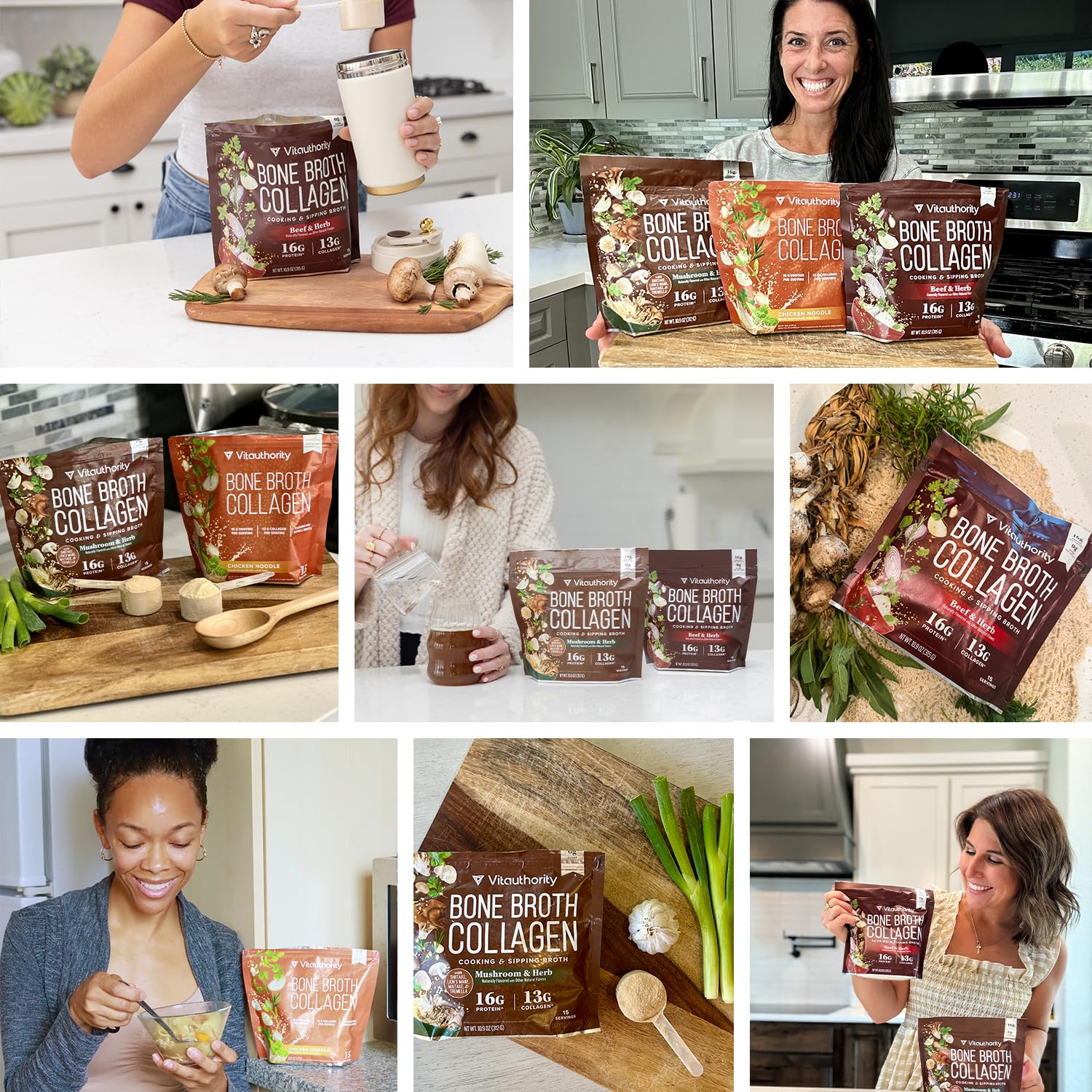 Vitauthority Bone Broth Collagen Chicken Noodle powder in water