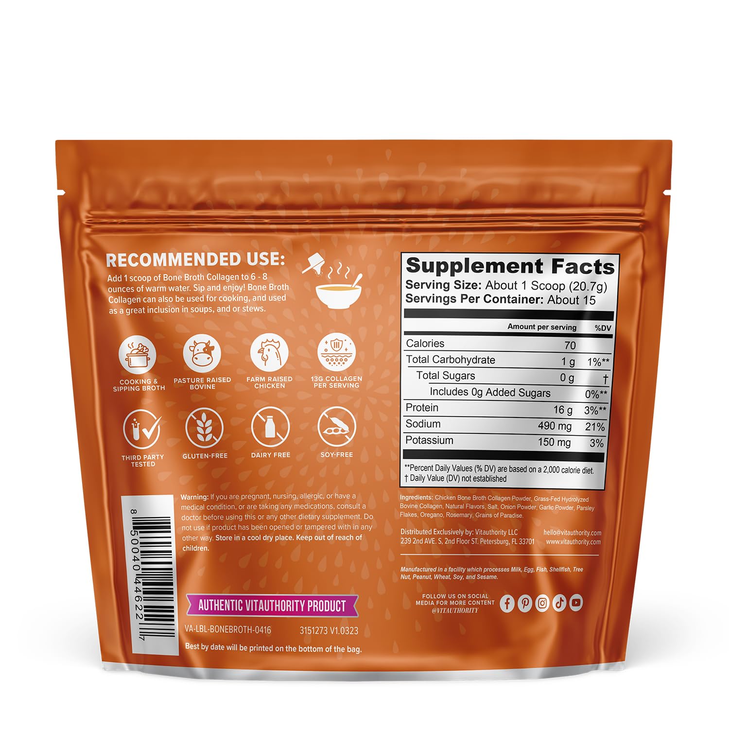 Vitauthority Bone Broth Collagen Chicken Noodle serving suggestion