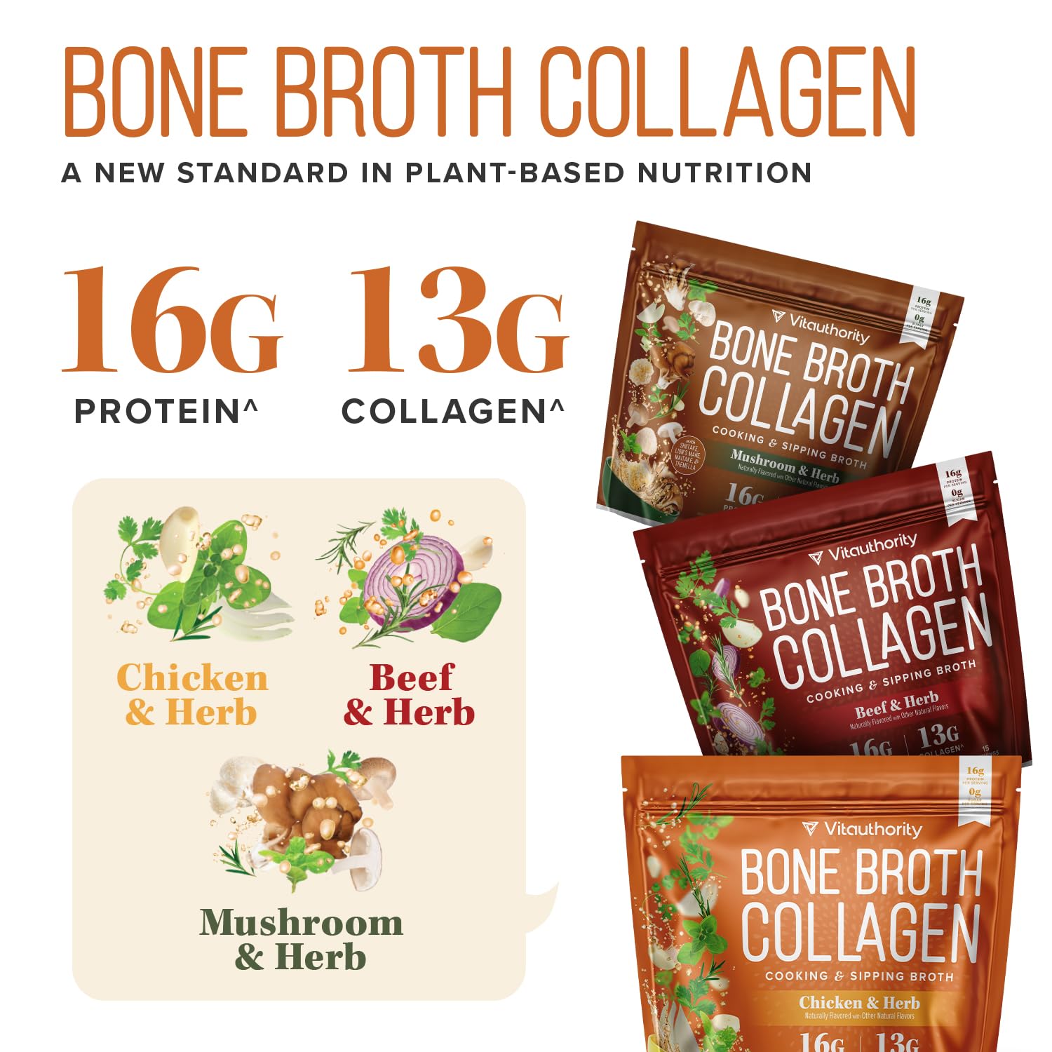 Vitauthority Bone Broth Collagen in a bowl with soup