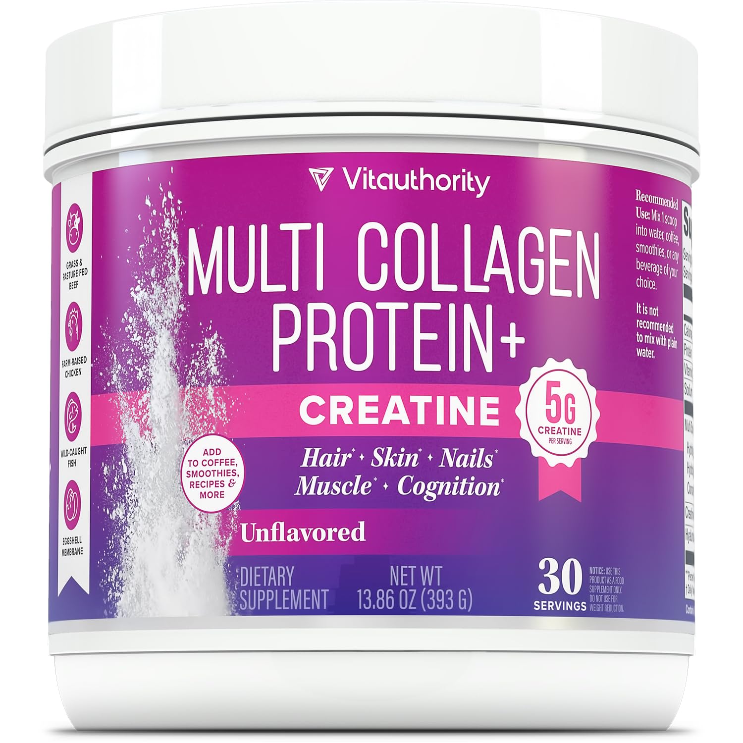 Vitauthority Collagen Creatine Powder 391g front view