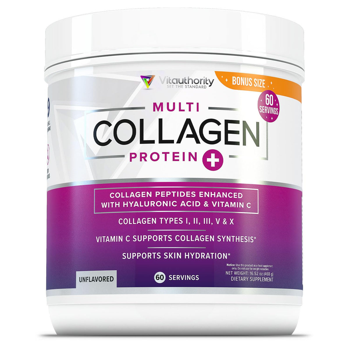 Vitauthority Hydrolyzed Collagen Powder front view 590g
