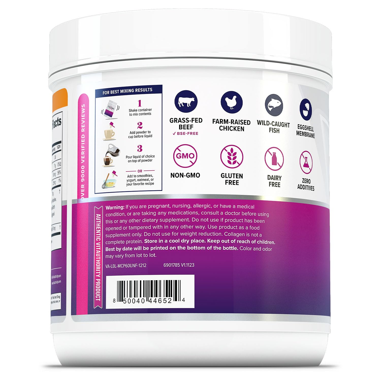Vitauthority Hydrolyzed Collagen Powder packaging side view