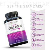 Vitauthority Multi Collagen Complex Capsules on a wooden table with natural light
