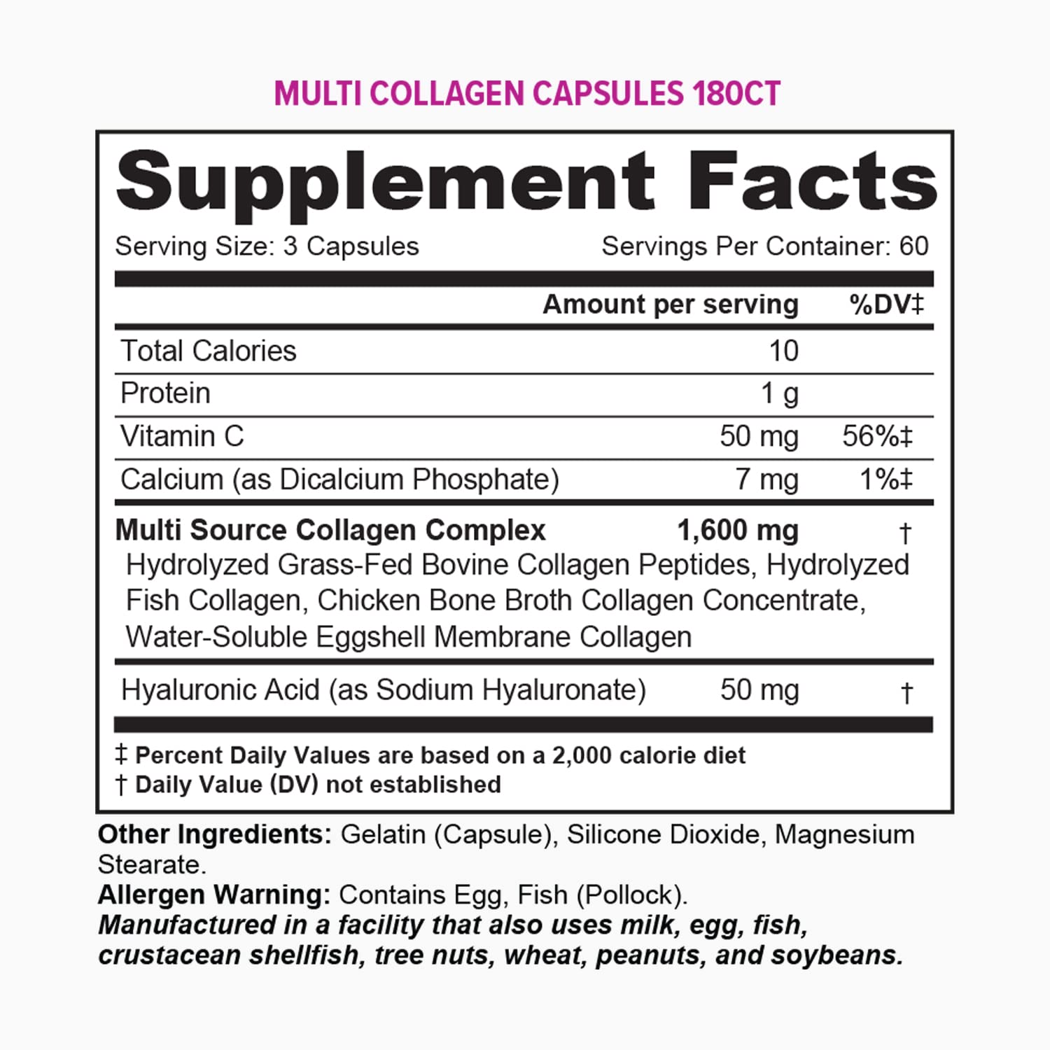 Vitauthority Multi Collagen Complex Capsules showing the back of the packaging
