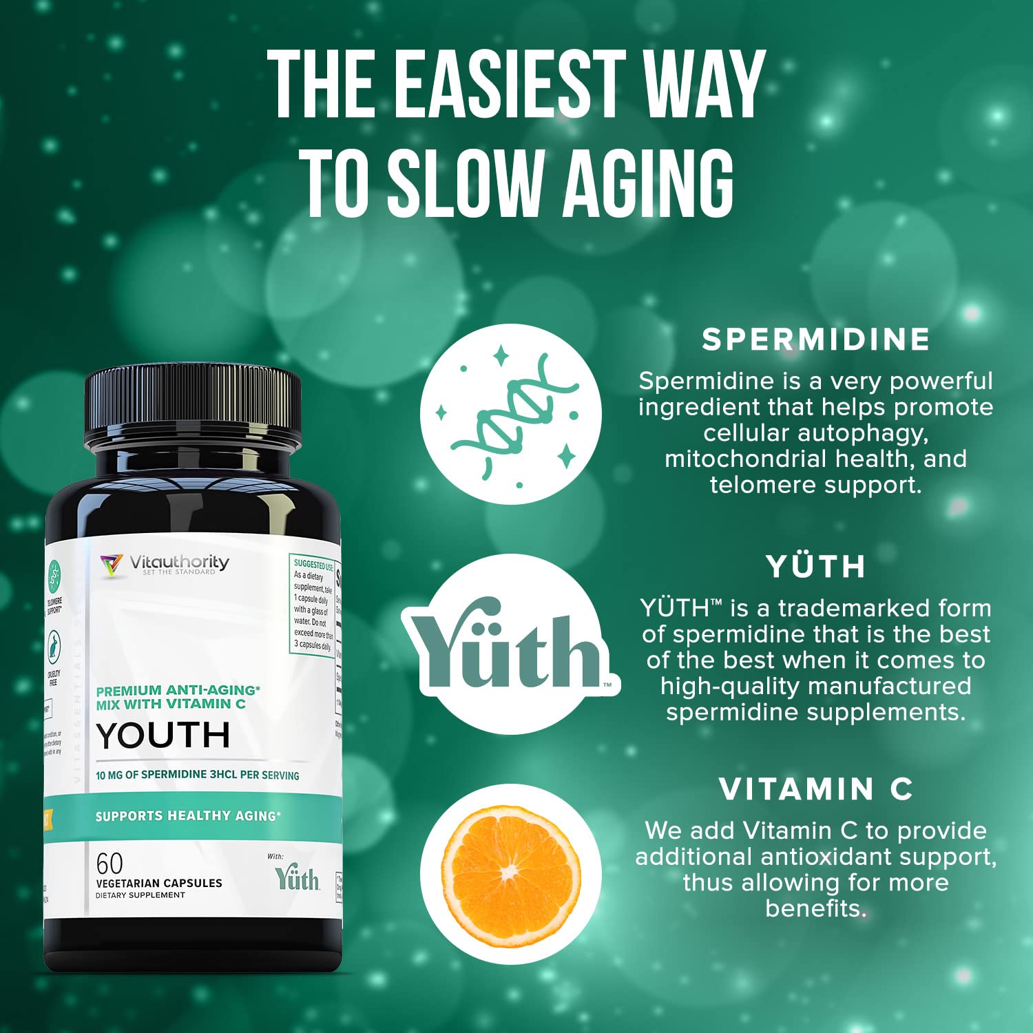 Vitauthority Spermidine 3HCL blended vitamin supplement side view
