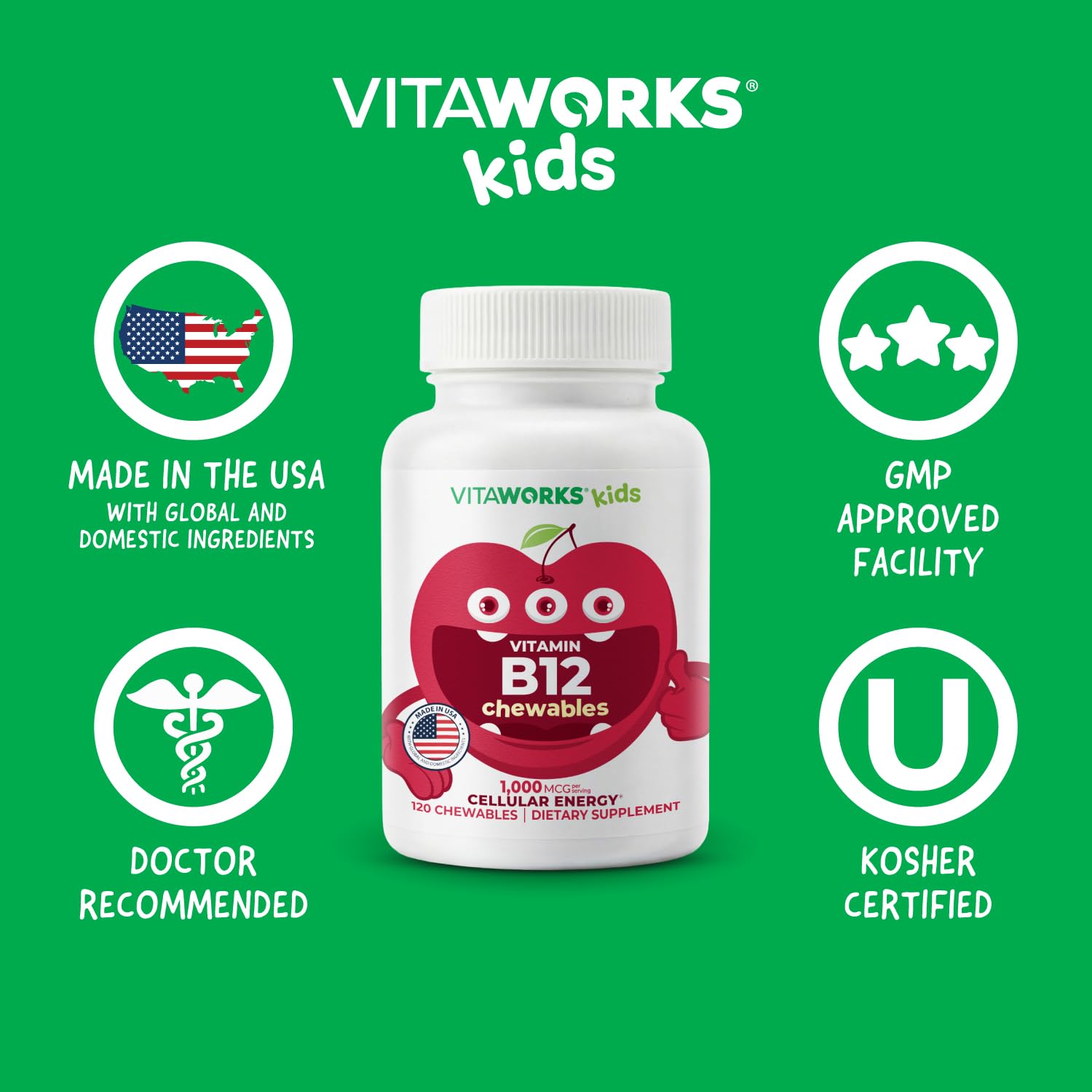 VitaWorks B12 Chewable Tablets cherry flavour packaging