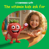 VitaWorks Kids Elderberry Chewables with natural ingredients background
