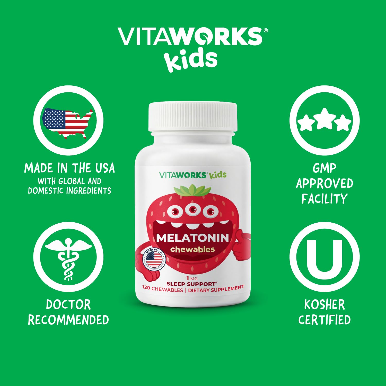 VitaWorks Kids Melatonin Chewable Tablets 1mg ingredients list