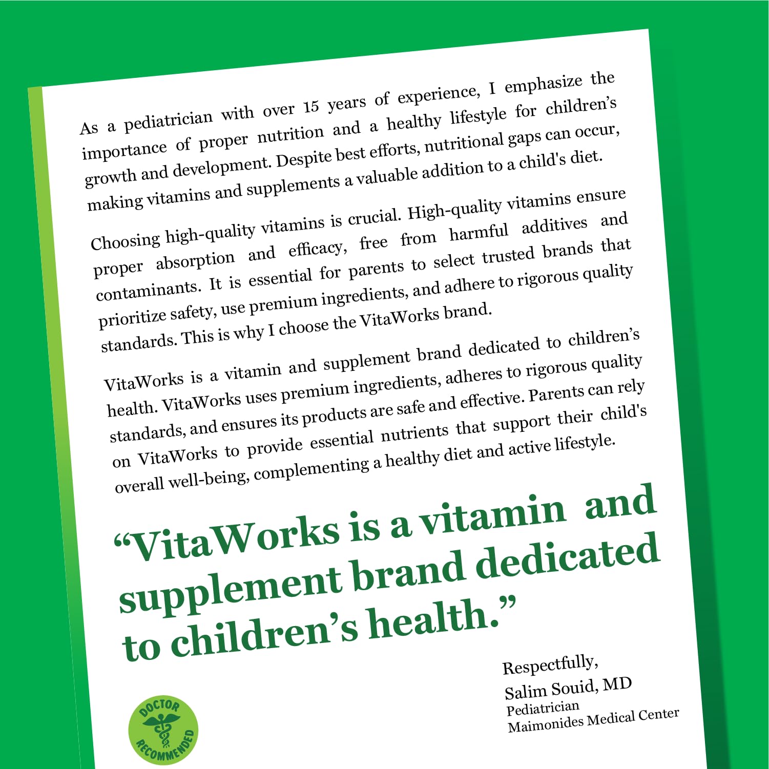 VitaWorks Kids Melatonin Chewable Tablets 1mg nutritional information