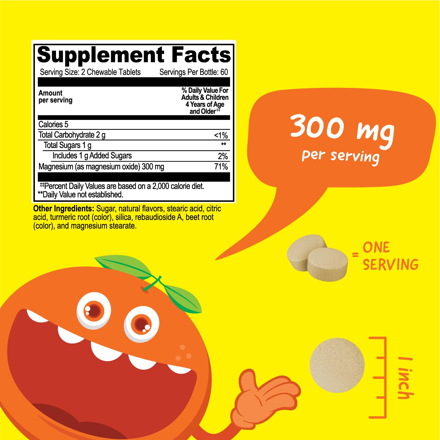 VitaWorks Magnesium Tablets showing orange flavour chewables