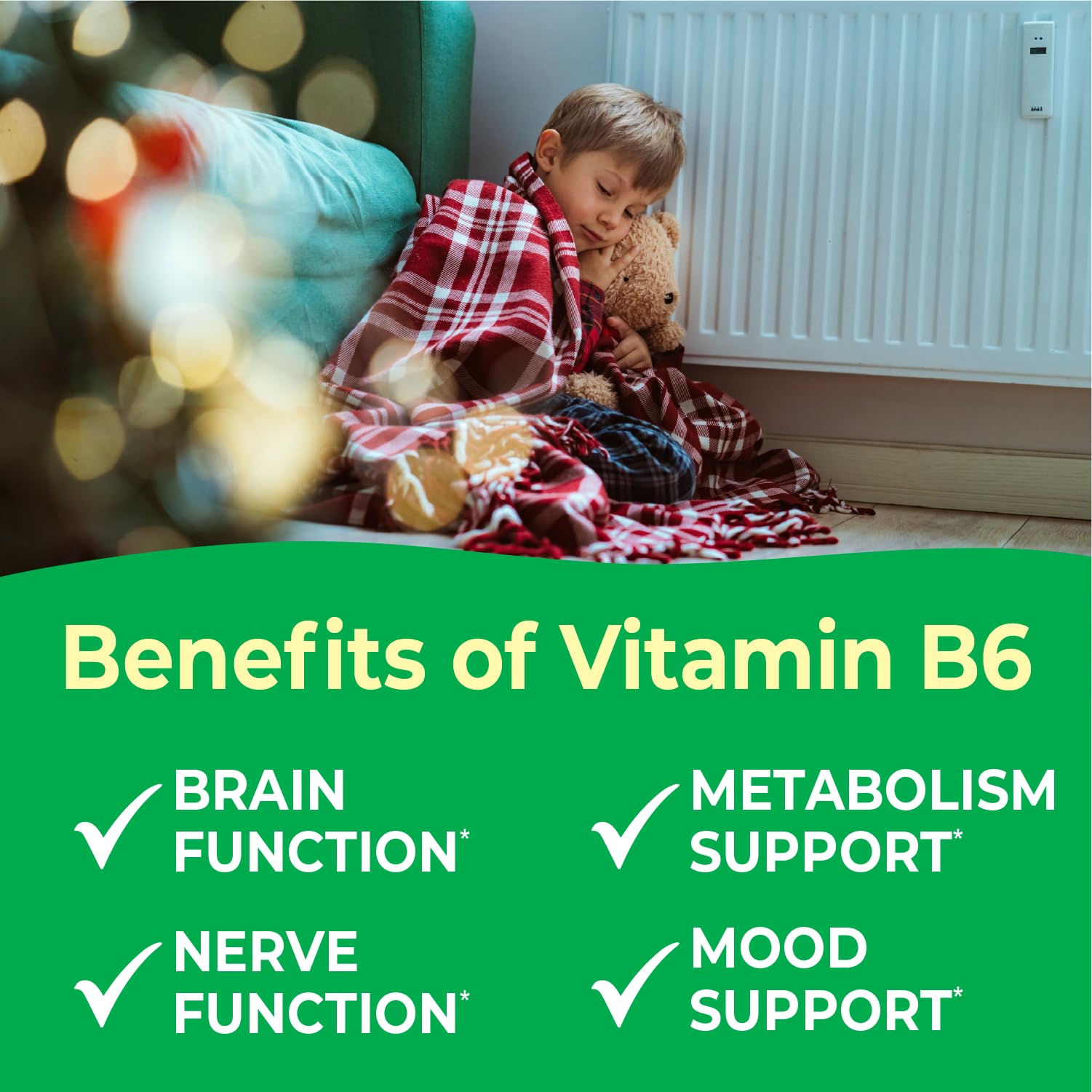 VitaWorks Vitamin B6 Chewable Tablets showing the green apple chewable