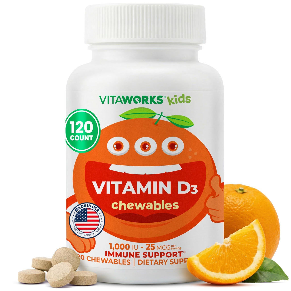 VitaWorks Vitamin D3 1000 IU chewable tablets front view