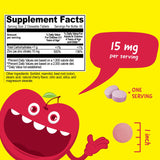 VitaWorks Zinc Chewable Tablets 15mg side view with packaging